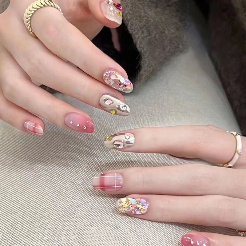 Xinkeke Glamorous Press On Nails – Summer Outfits for School Accessory with Diamond Glitter  