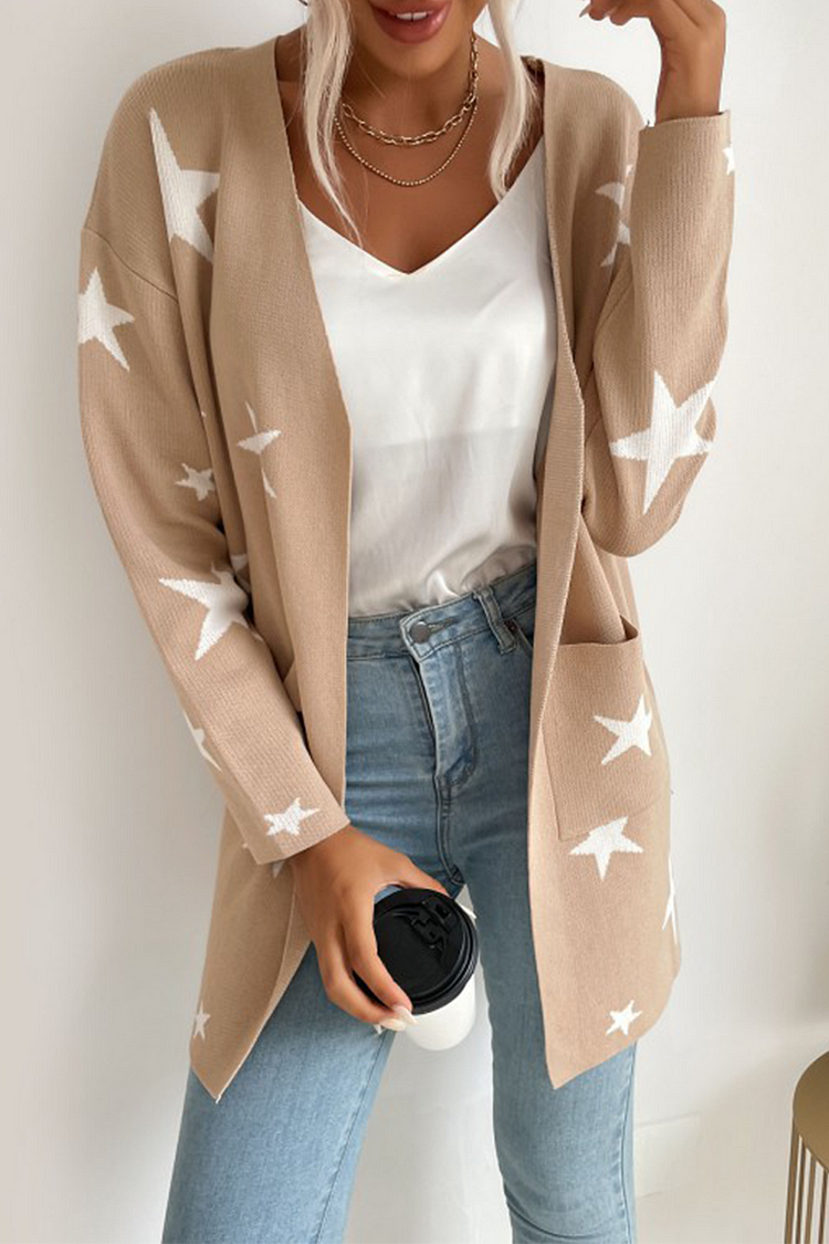 Casual The stars Split Joint Pocket V Neck Outerwear Sweater