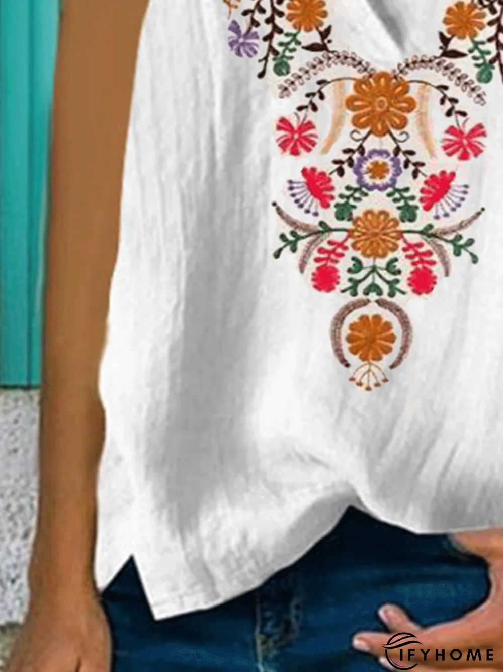 Vintage Casual Floral Printed V Neck Tank Top | IFYHOME
