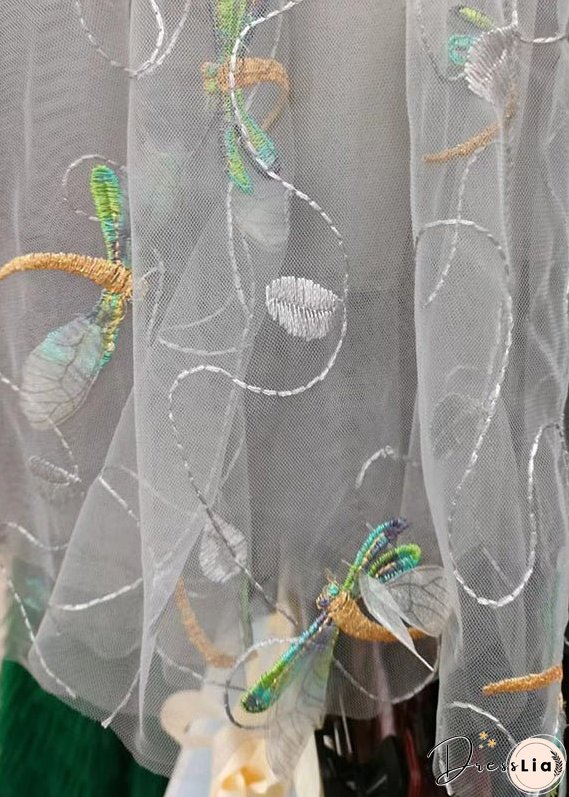 Italian Grey Embroidered High Waist Tulle Skirts Spring