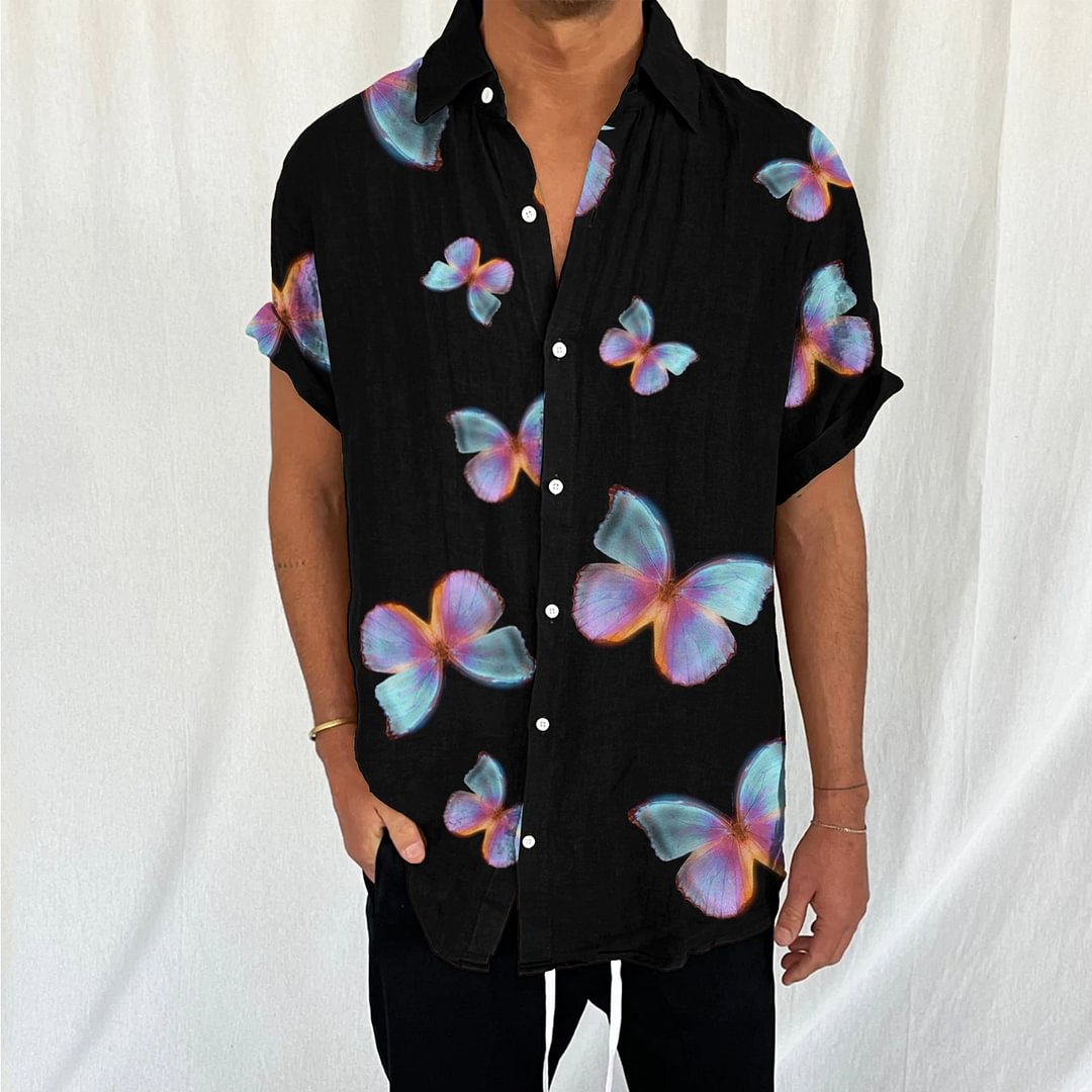 Men's Butterfly Print Resort Shirt、、URBENIE