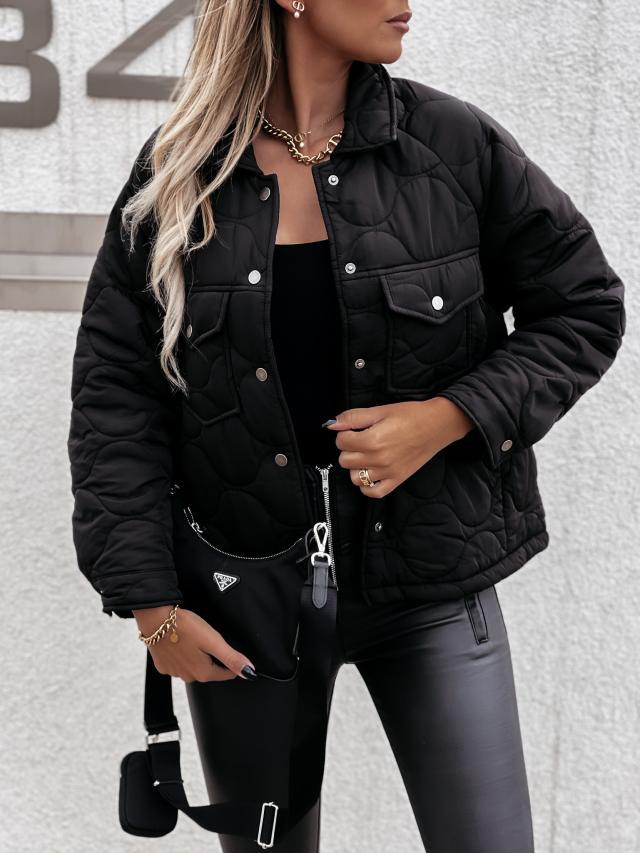 Chic Winter Long Sleeve Button Pocket Cotton-padded Jacket