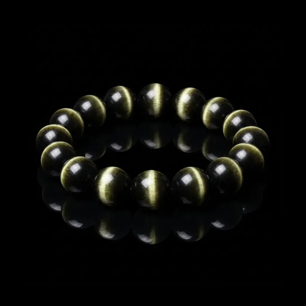 JiStones Celestial Gold Obsidian Bracelet: The "Diamond Eye" Collection
