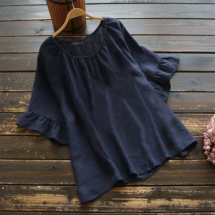 Vintage solid Short Sleeve Ruffle Top