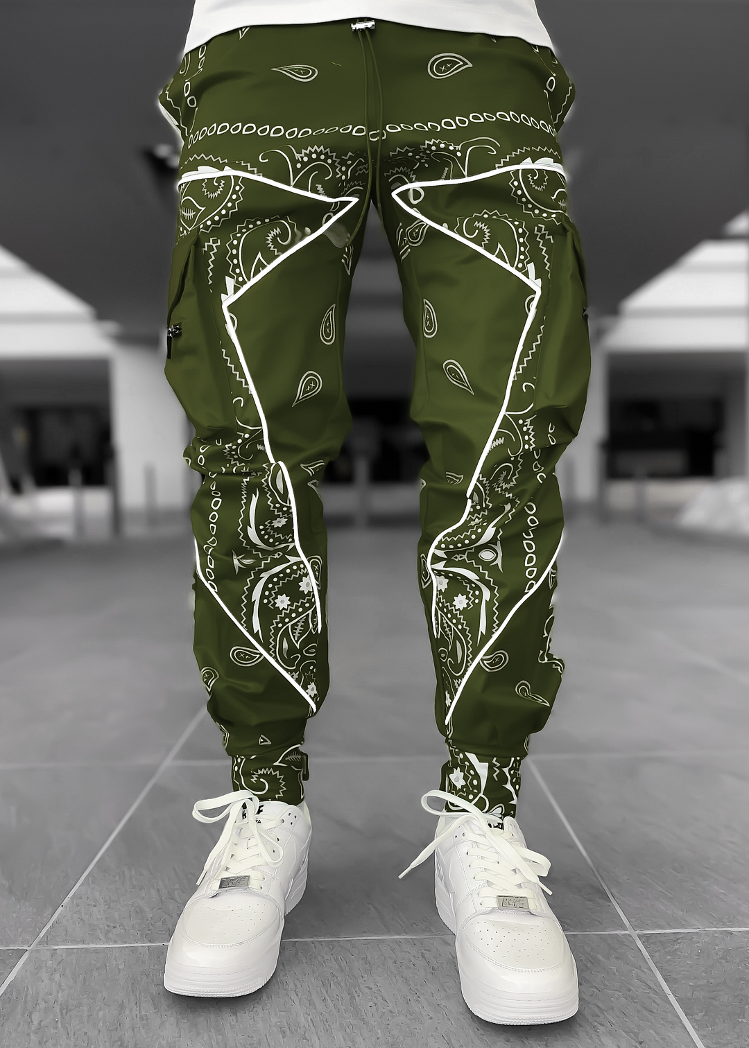 Fashion men's street casual printed multi-pocket trousers