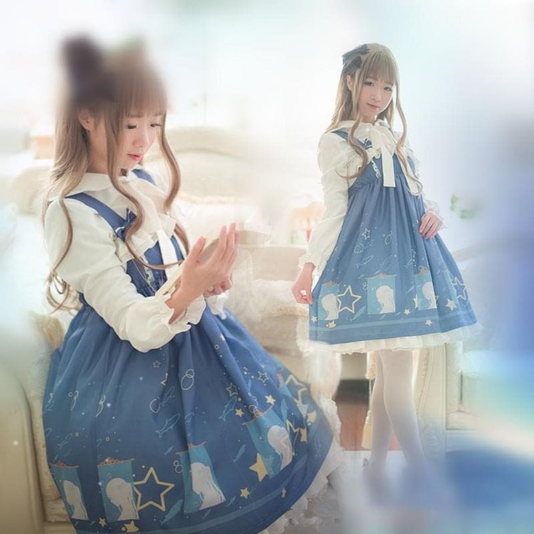 [Reservation] S/M/L Lolita Navy Stars Blouse/Dress SP166080