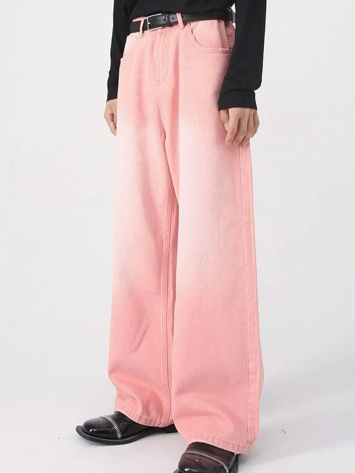 Brownm vintage upcycle baggy jeans with faded effect