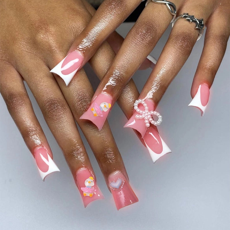 French Style Minimalist Flower Butterfly ABS Press-on Nails 1 Set