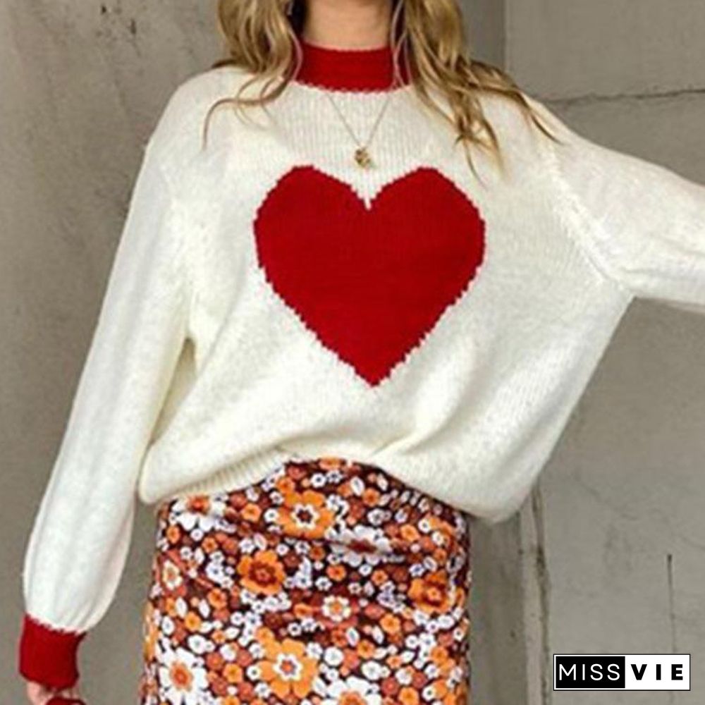 Color Block Heart Printed Sweater