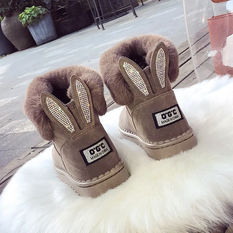 Ankle Boots for Women Women Boots Genuine Leather Real Fox Fur Brand Winter Shoes Warm Black Round Toe Casual  Female Snow Boots