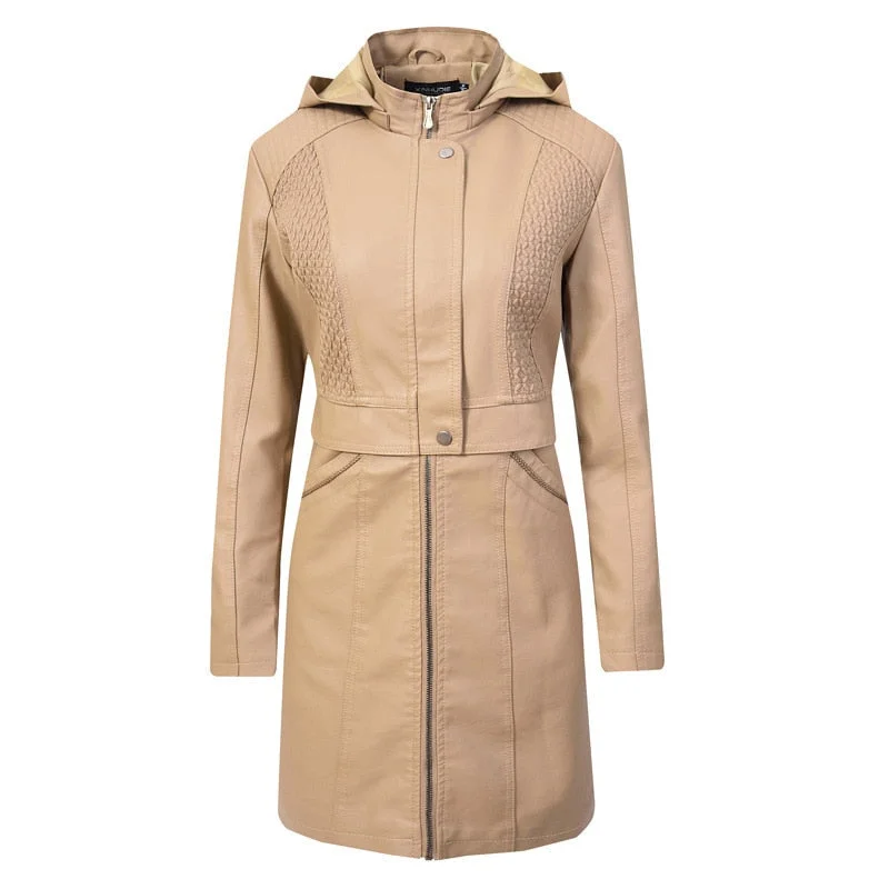 Fashion Leather Coats Women's Spring Autumn Clothing Long Section Slim PU Leather Jacket Brown Black Coffee Leather Jacket Women