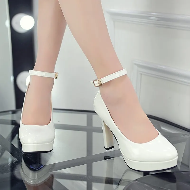 Breakj Breakj Leather High Heel Professional OL Waterproof Table Shallow Single Shoes Women's High Heels Women's High-Size Shoes Fine High Heel