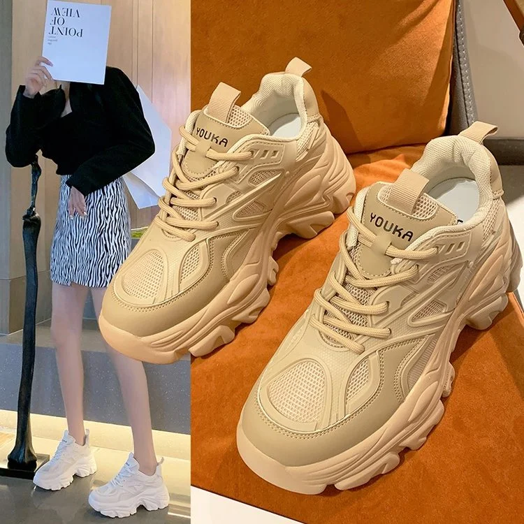 New Black Dad Chunky Sneakers Casual Vulcanized Shoes Woman High Platform Sneakers Lace Up White Sneakers Women 2022