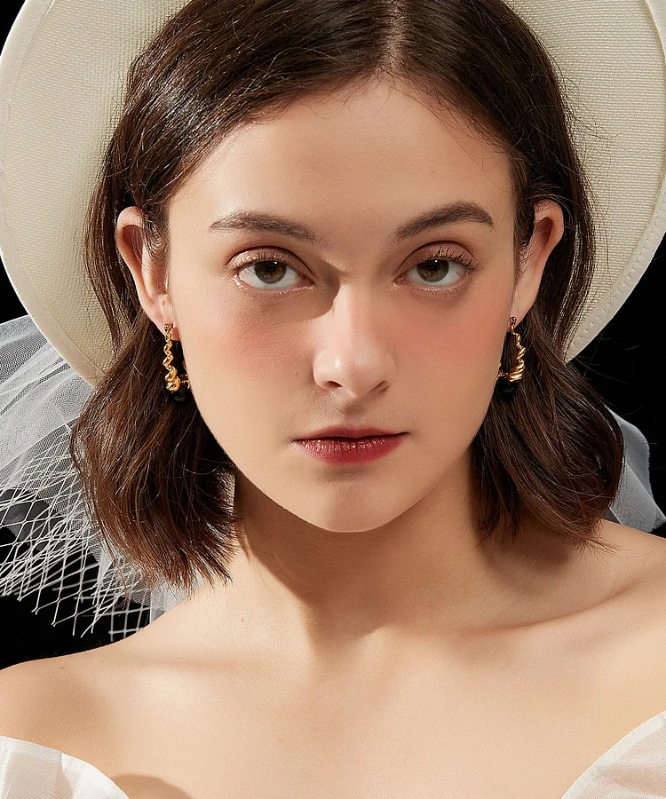 Casual Gold Stainless Steel Overgild Gem Stone Resin Hoop Earrings