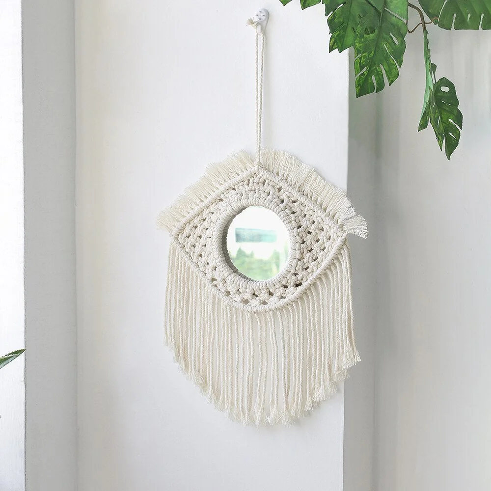 Boho Macrame Wall Hanging Round Decorative Wall Mirrors Home Decor ,Bedroom,Living Room,Nursery,Party Christmas Decorations Gift