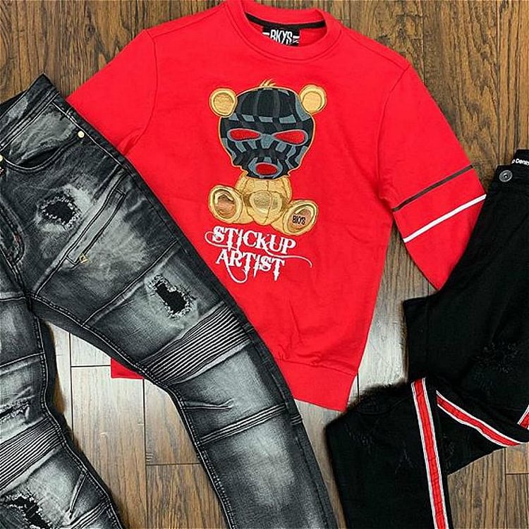 Fashion bear print stick up artist sweatshirt