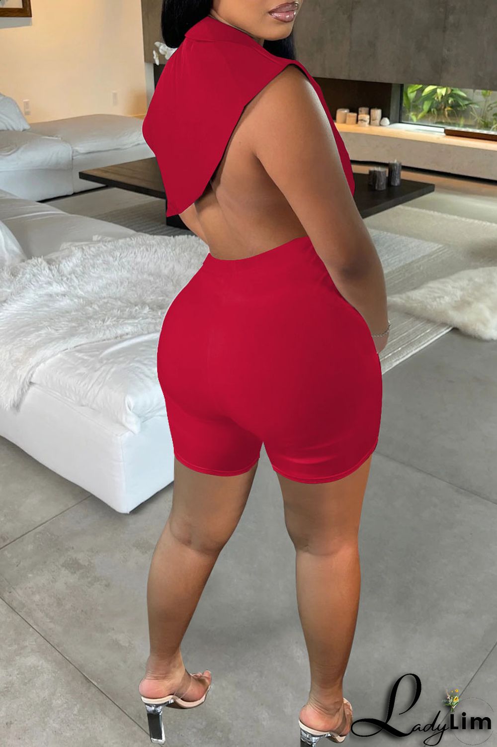 Black Sexy Solid Backless Asymmetrical V Neck Sleeveless Two Pieces