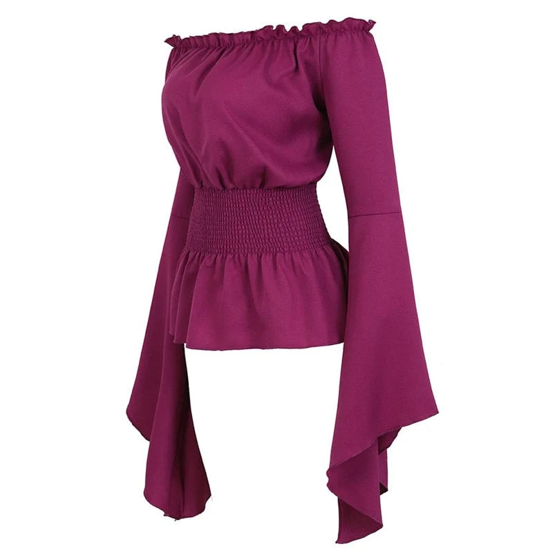 Blouse Women Long Sleeve Renaissance Medieval Chemise Victorian Pirate Gothic Retro Peasant Wench Off Shoulder Shirt Top Costume