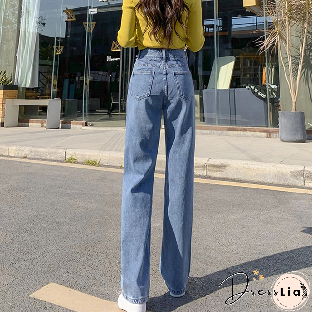 Woman Jeans High Waist Clothes Wide Leg Denim Clothing Blue Streetwear Vintage Quality Fashion Harajuku Straight Pants