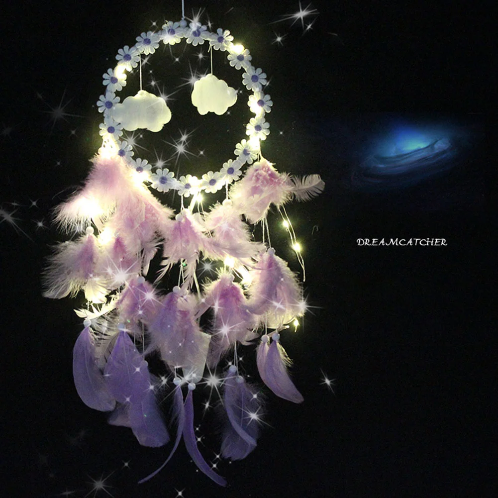 LED Flower Cloud Feather Dreamcatcher String Light Decorative Lamp (Purple)