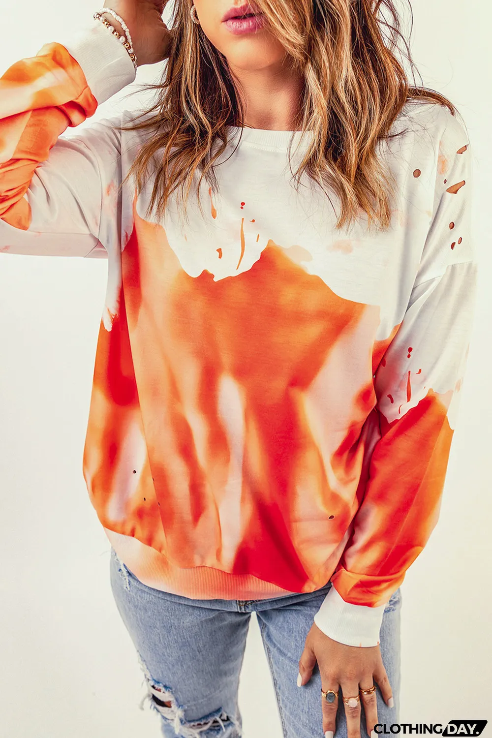Orange Tie-dye Print Oversized Sweatshirt