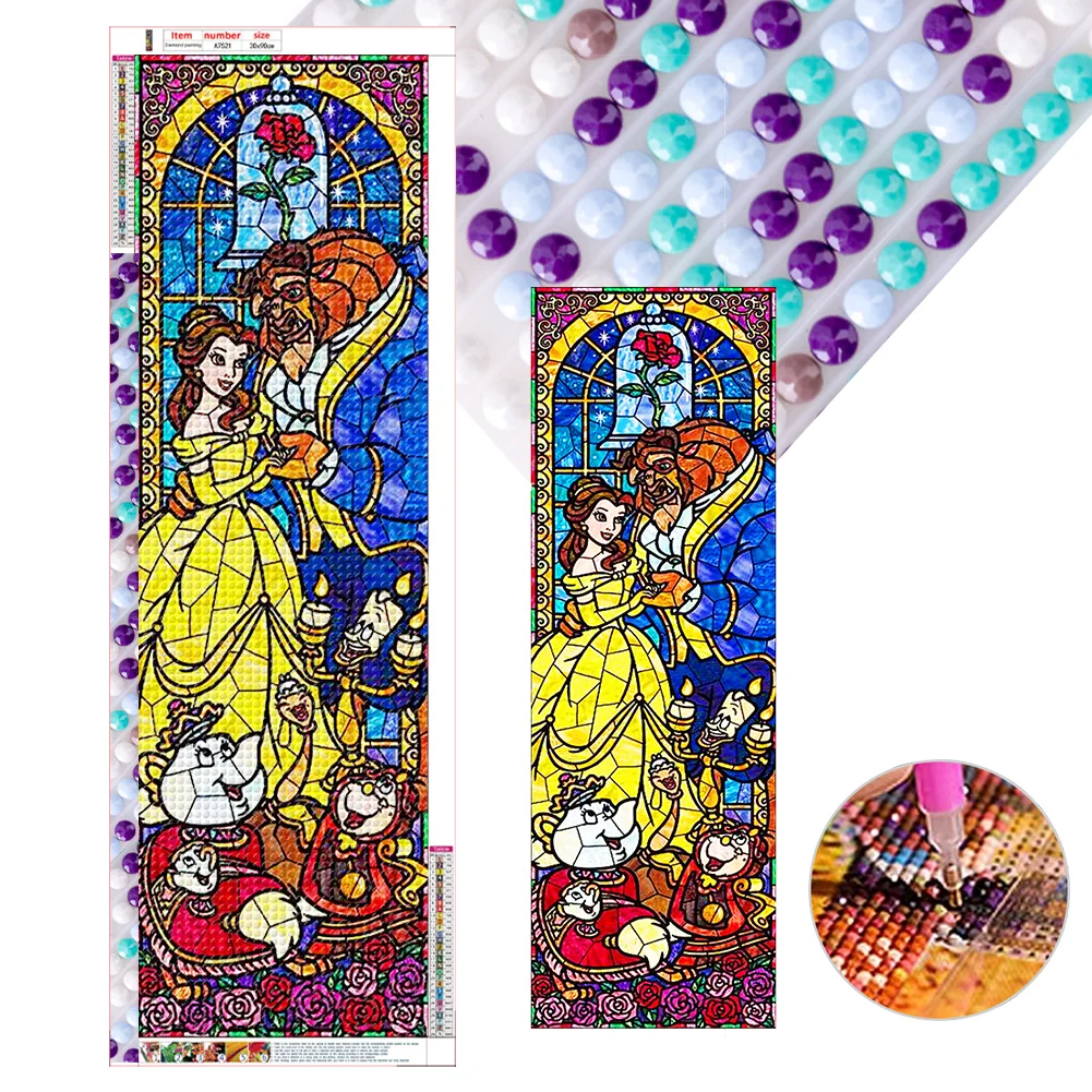 Diamond Painting - Full Round Drill - Stained Glass Beauty and the Beast(30*90cm)