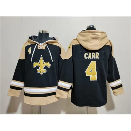 Men's New Orleans Saints #4 Derek Carr Black Ageless Must-Have Lace-Up Pullover Hoodie OMM4