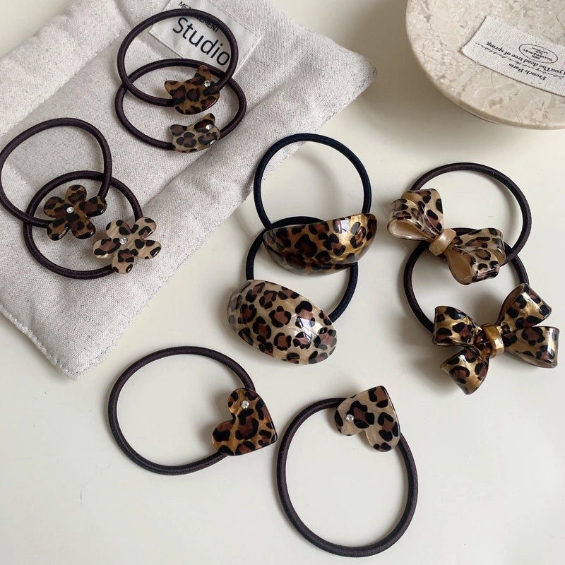 Retro Women’s Flower Bow Knot Leopard Acetic Acid Sheets Inlay Rhinestones Hair Tie
