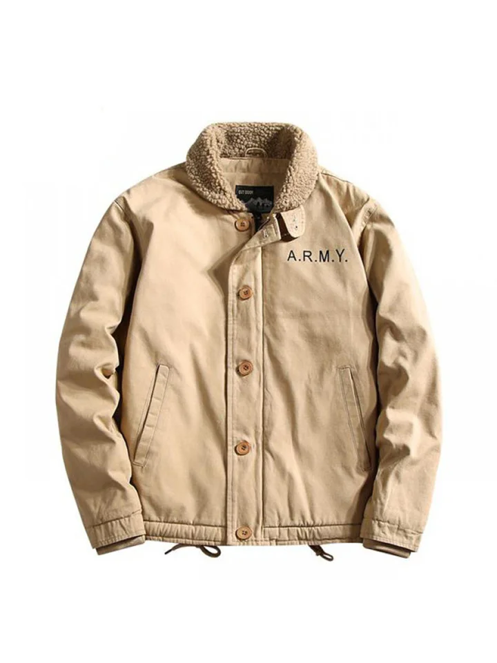 Pilot Jacket Men's Imitation Lambswool Cotton Jacket Lapel Labor Jacket Padded and Thickened Military Cotton Jacket-Cosfine