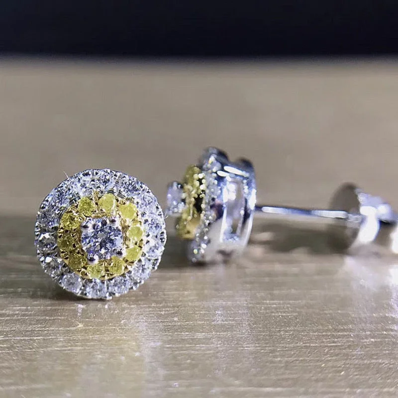 Huitan Fancy Yellow Cubic Zirconia Earrings Ear Piercing Fashion Contracted Women's Stud Earrings Gift for Teens Luxury Jewelry