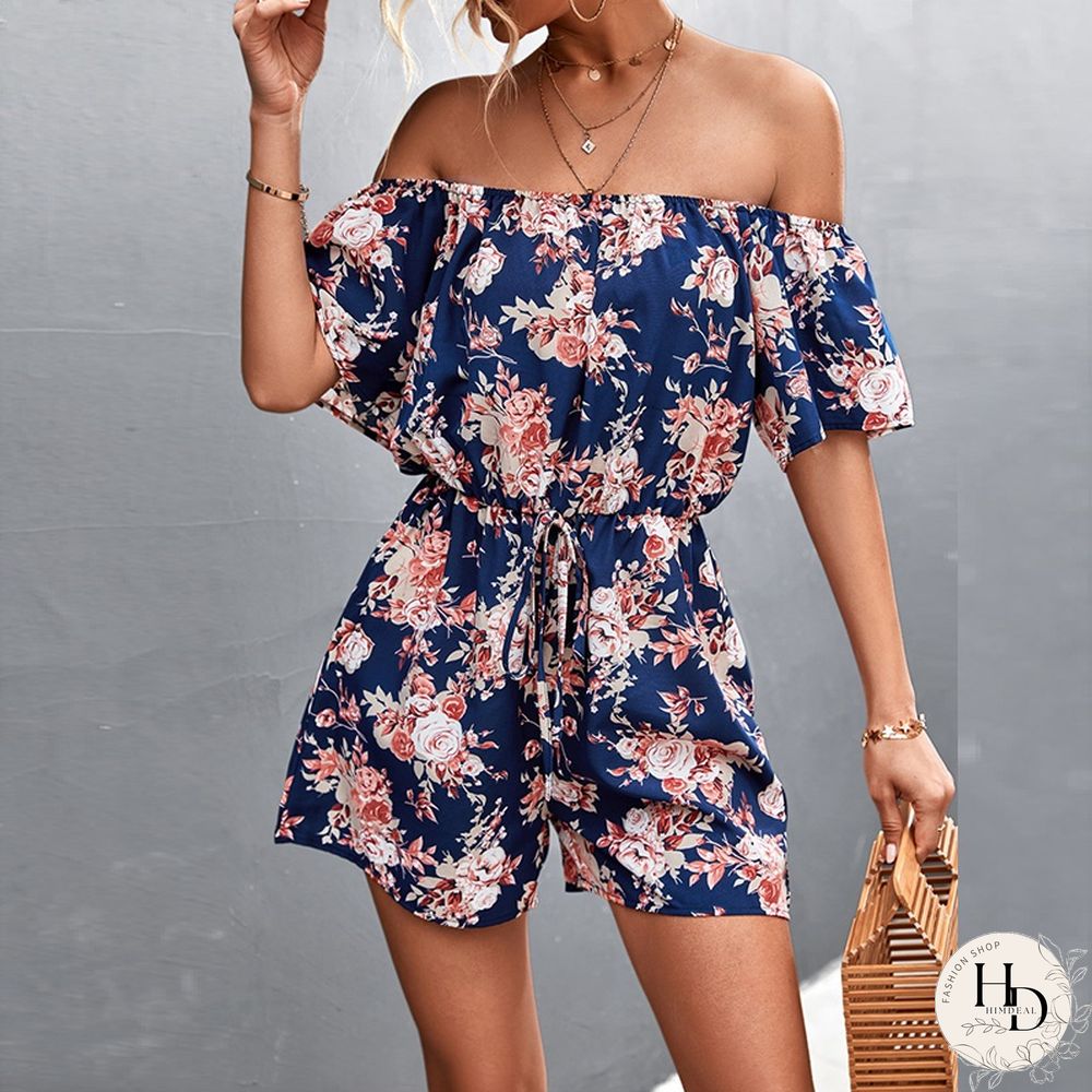 Beach Print Rompers Womens Jumpsuit Summer Temperament Shorts Fashion Casual Suit