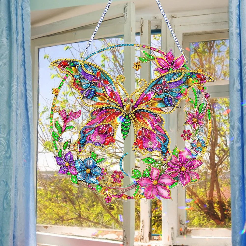 DIY Butterfly Acrylic Diamond Painting Hanging Pendant for Home Wall Decor
