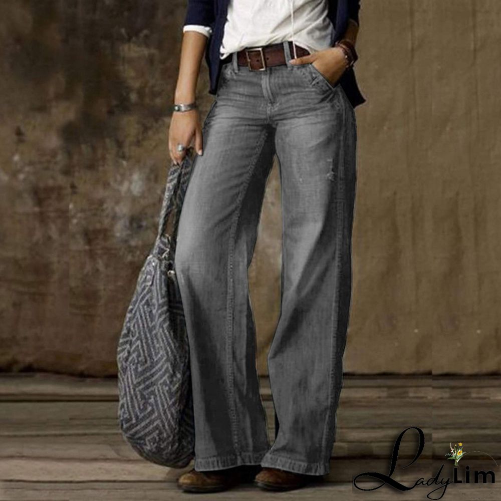 Vintage Fashion Casual Straight Wide Leg Jeans Ladies Ladies Denim Pants