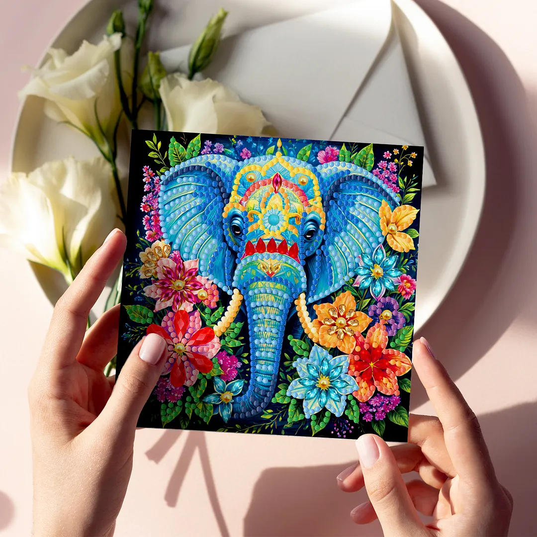 6pcs Elephant DIY Diamond Painting Greeting Card Kits with Envelopes Diamond Art Greeting Cards Diamond Art Cards Kits for Adults DIY Crafts Family Friend Gifts