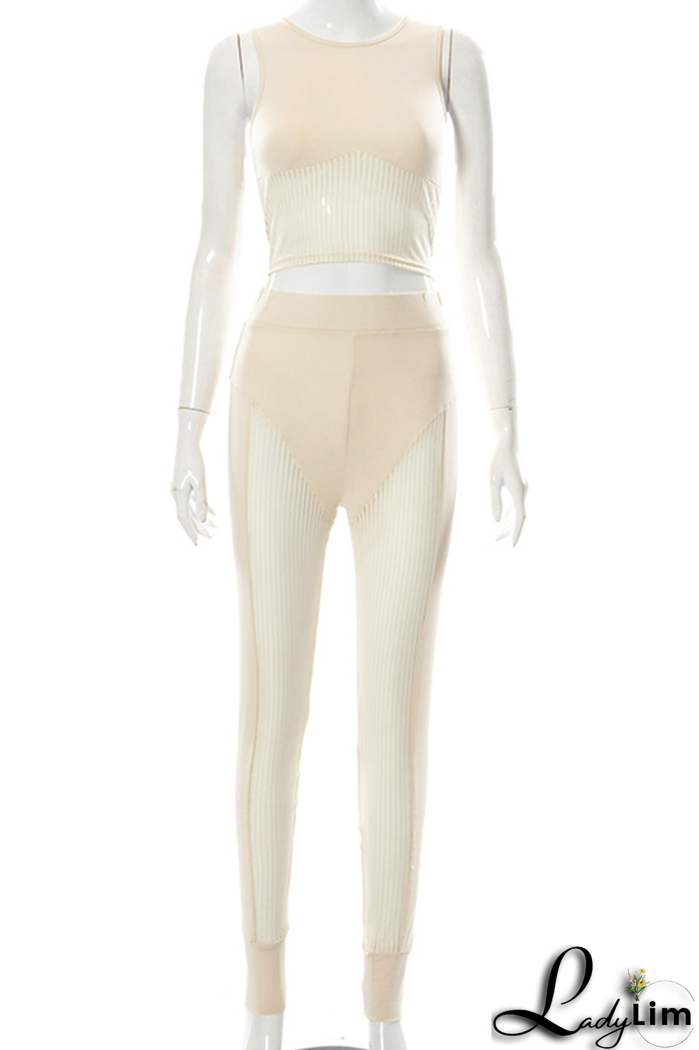 White Sexy Solid Split Joint Mesh O Neck Sleeveless Two Pieces