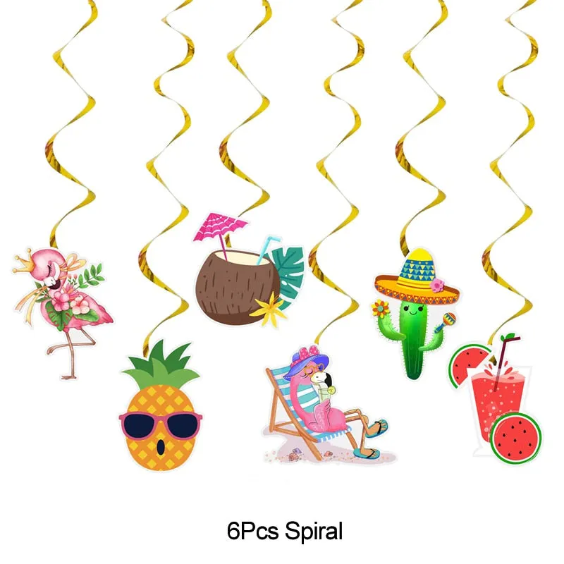 Hawaii Aloha Happy Birthday Banner Flamingo Hawaiian Tropical Party Decor Luau Summer Party Supplies Latex Balloons Cake Toppers