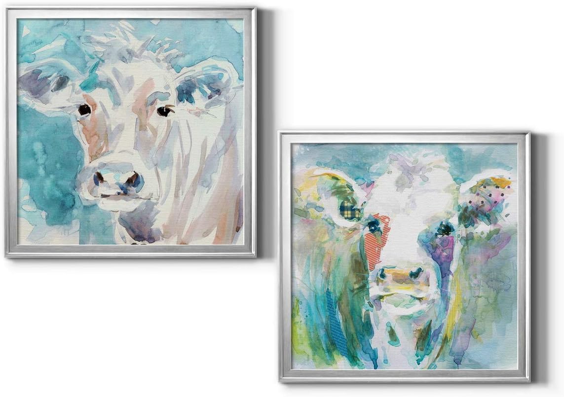 Neutral Color Wall Art, Wall Dcor Canvas, Beaches, Floral, Animals, Bohemian, & Vintage Styles, Ready to Hang -Silver Framed, Color Wash Cow 22X22 22X22