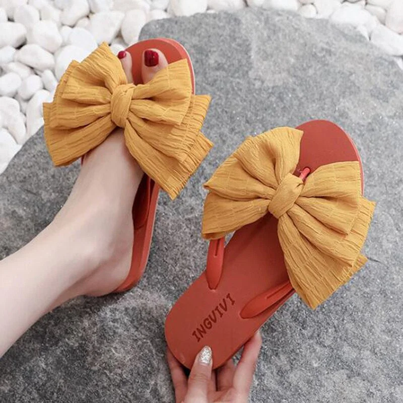 Simple Bowknot Comfortable Slippers sandalias Women Summer Korean Fashion Casual Non-Slip Couple Flip Flops Breathable Beach