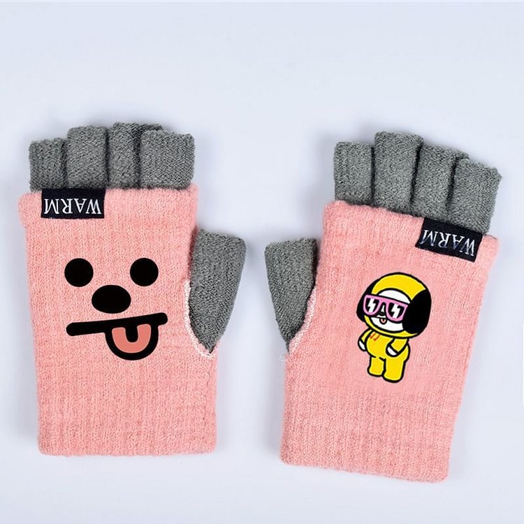 BT21 Cute Fingerless Knitted Gloves