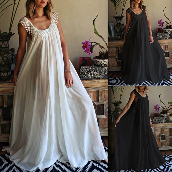 Women Sheer Mesh Lace Dress Sleeveless Sundress Holiday Summer Maxi Dress - Shop Trendy Women's Clothing | LoverChic
