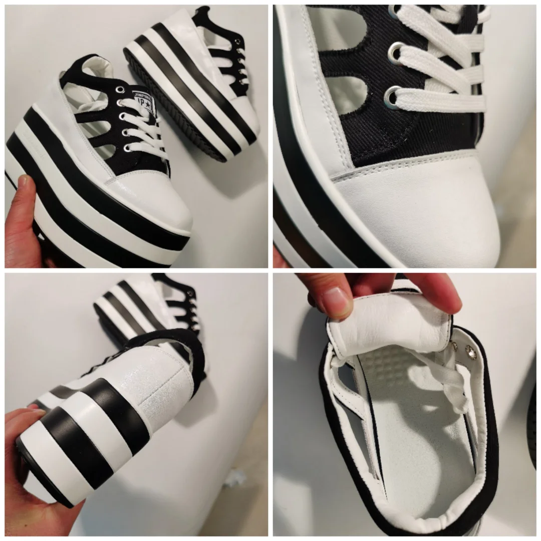 Fujin 12cm Platform Wedge Shoes Sandals for Women Sneakers Summer Shoes Hollow Cut Summer Sneakers Genuine Leather