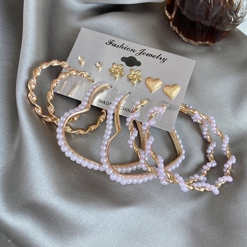 Geometric Plating Alloy Pearl Hoop Earrings
