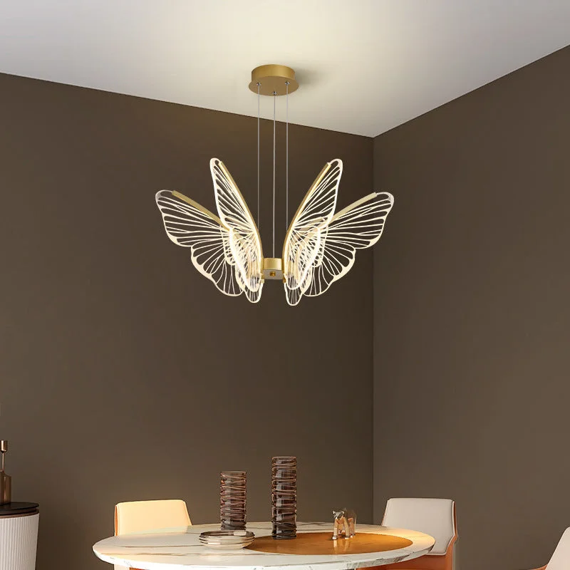 Led Iron Butterfly Three Color Dimming Glass Chandelier