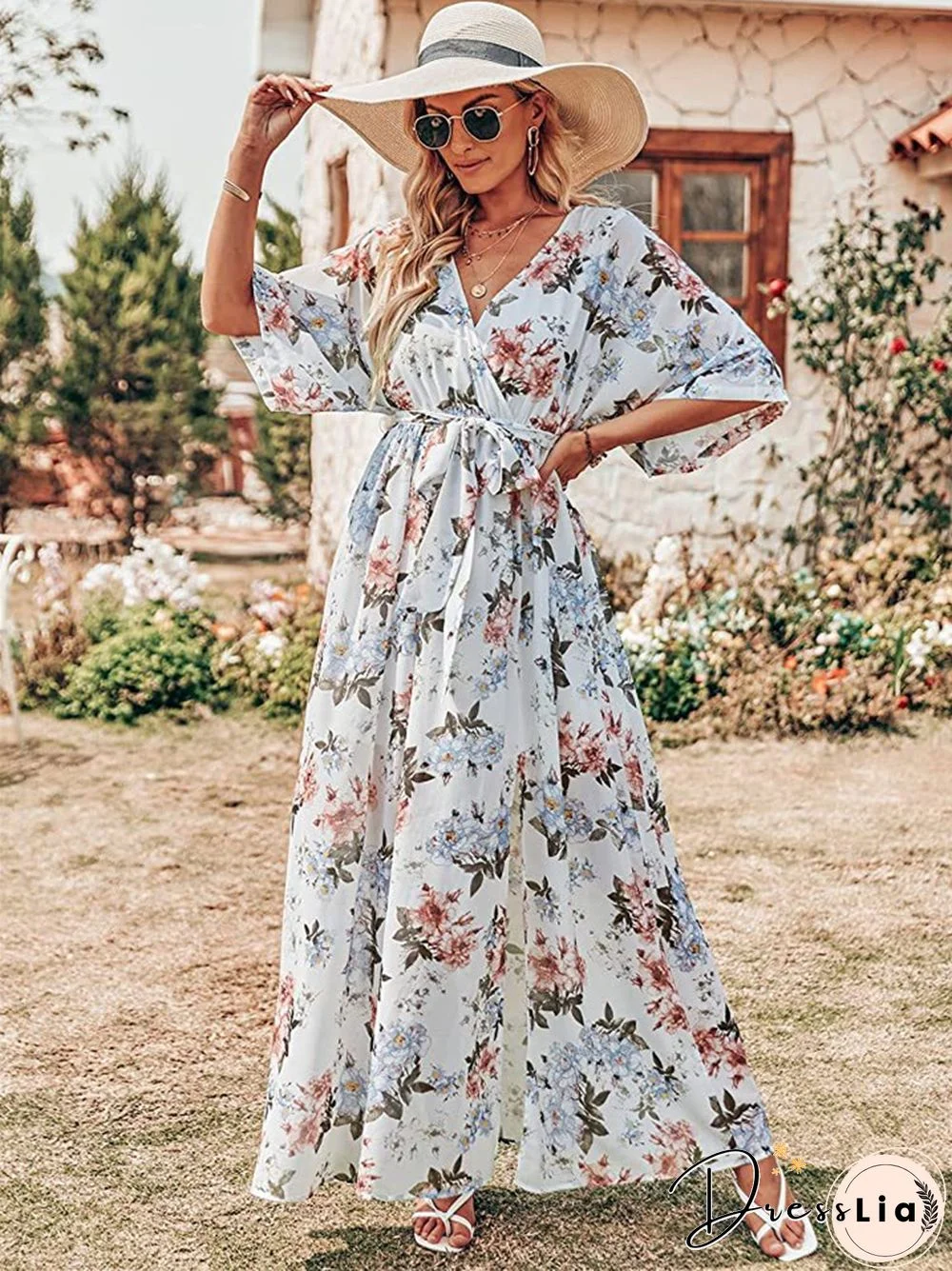 Explosions In Summer V-neck Hot Print Long Dress Women