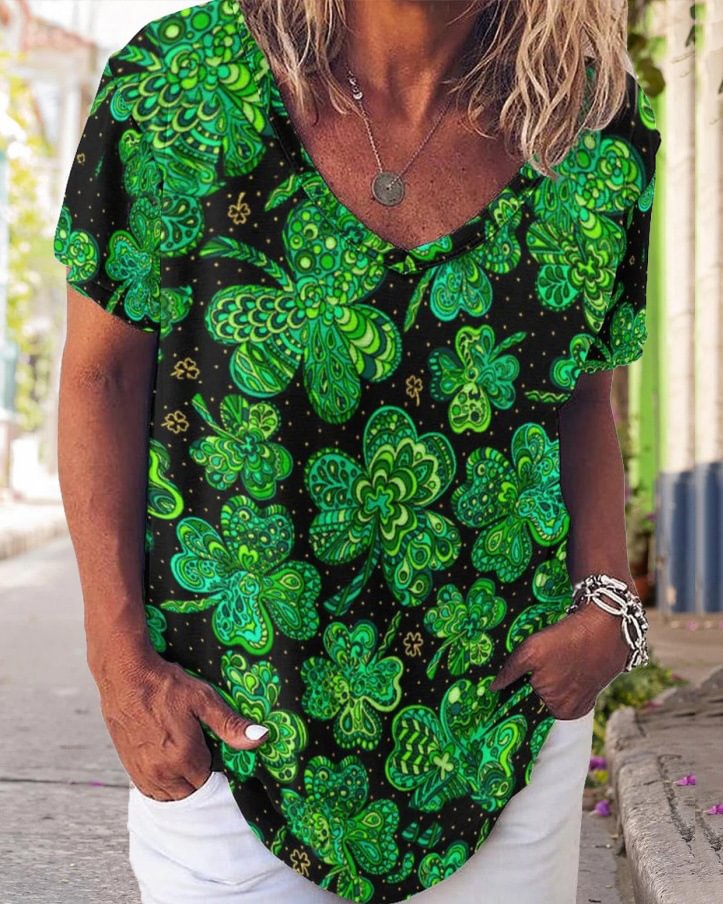 St. Patrick's Loose Casual Round Neck Short Sleeves