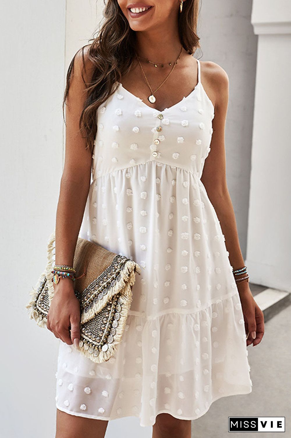 Fashion Street Solid V Neck A Line Mini Dresses(4 Colors)