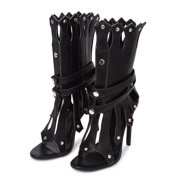 Black Stripper Heels for Night Club with Open Toe Stiletto Heel Vdcoo