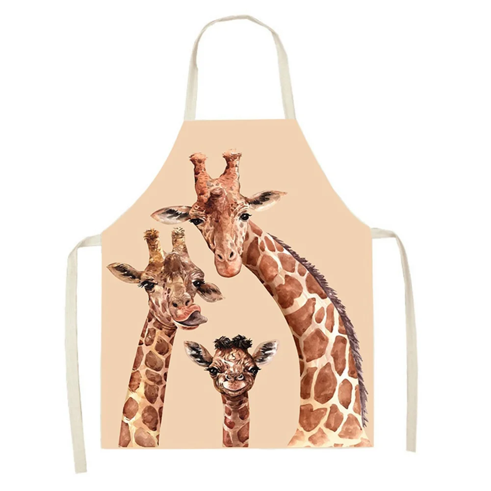 Linen Print Apron - Giraffe Family - 47x38cm