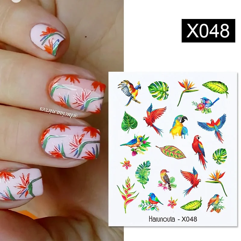 Harunouta Geometric Lines Flower Leaf Water Decals Spring Summer Fruit Floral Butterfly Stickers Paper For Nails DIY Decoration