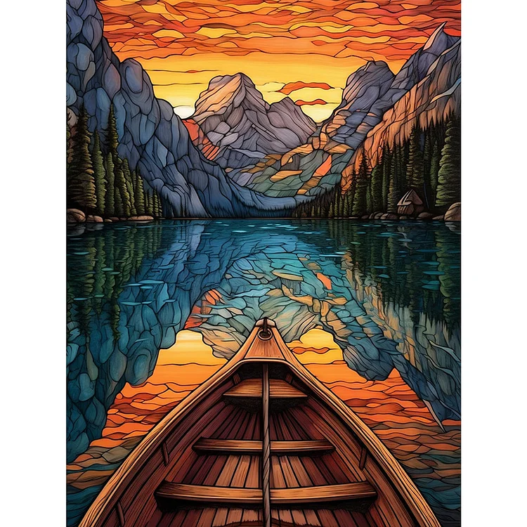 Boat Flowing Water 30*40CM (Canvas) Full Round Drill Diamond Painting gbfke